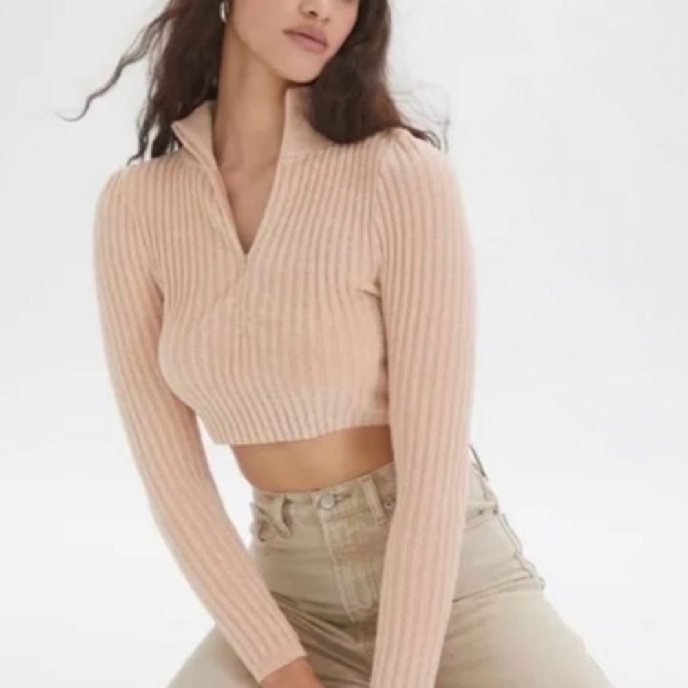 Urban Outfitters Ty Chenille Half Zip Pink Sweater Size Medium